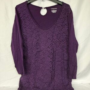 Merona Women's Purple Size Large 3/4 Sleeve Lace Top
